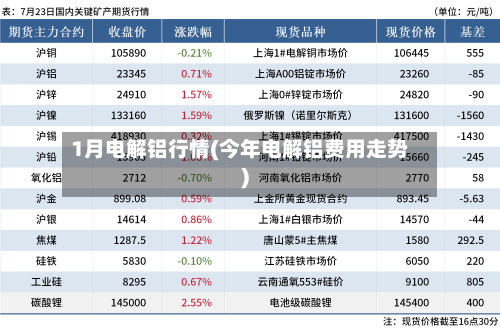 1月电解铝行情(今年电解铝费用走势)