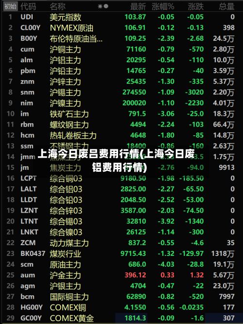 上海今日废吕费用行情(上海今日废铝费用行情)