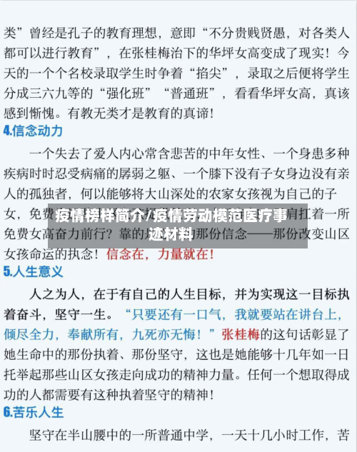疫情榜样简介/疫情劳动模范医疗事迹材料